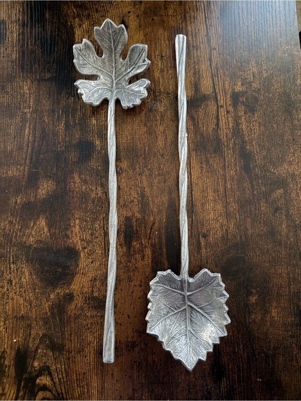Decorative Vintage Style Silver Leaf Serving Spoons - Set of 2